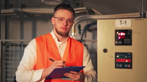 Industrial Engineer Performs Detailed Safety Inspection