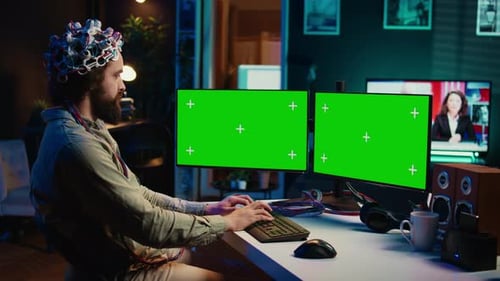 Transhumanist Using Neuroscience to Gain Digital Soul Through Chroma Key PC