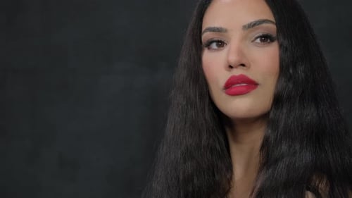 Elegant Woman with Red Lipstick Close-Up