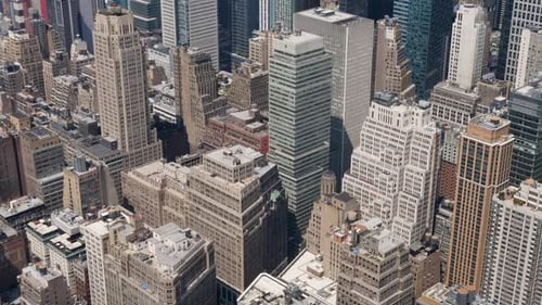 Slow motion landscape of city skyscrapers towers buildings urban CBD skyline of Manhattan New York U