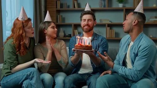Friends Celebrating Birthday Together at Home