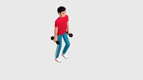 Animated Character Performing Lunges with Dumbbells