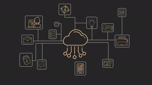 Animated Cloud Network Connections with Line Art Icons