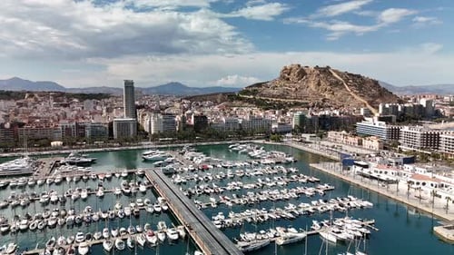 Aerial video of the city of Alicante Spain on a sunny day