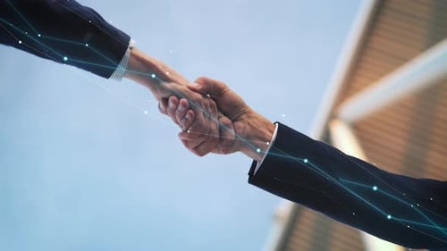 Business Handshake With Tech Network Graphic
