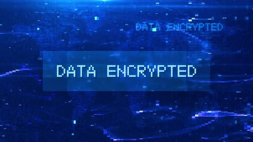 Animation de texte numérique cryptée par données sur une carte du monde futuriste et des effets HUD