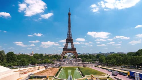 Beautiful Champ De Mars and the Eiffel Tower Timelapse on a Sunny Summer Day in Paris France