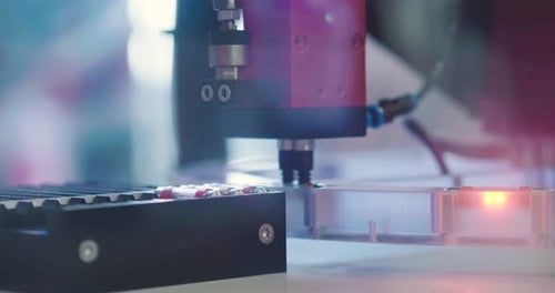 Close up of industrial automation and robotic engineering, in which the robot or mechanical arm bu