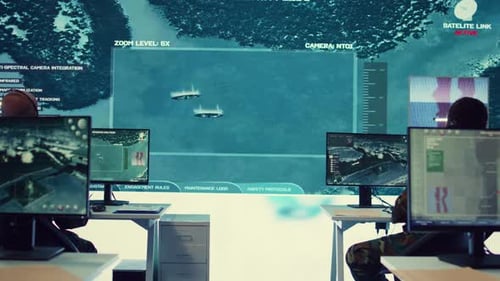 Futuristic Technology Office with Data Monitoring