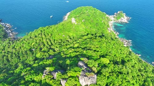 Tropical Island from above by drone aerial view. 4K.