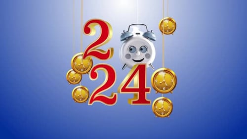 New Year 2024 Celebration with Animated Clocks