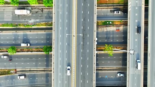 Interchange roads or highway interchanges from aerial view, Drone