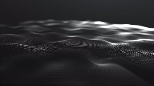 Monochrome white and black glowing waves moving smoothly with digital depth