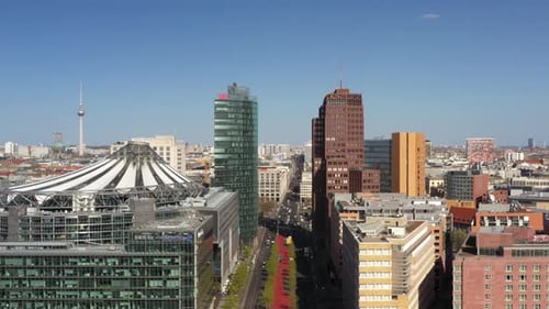Aerial view of Sony Center and TV Tower, Germany.