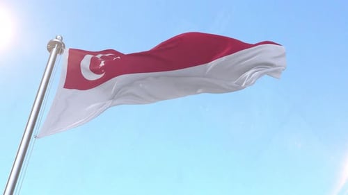 Realistic Singapore Flag Waving Against Blue Sky