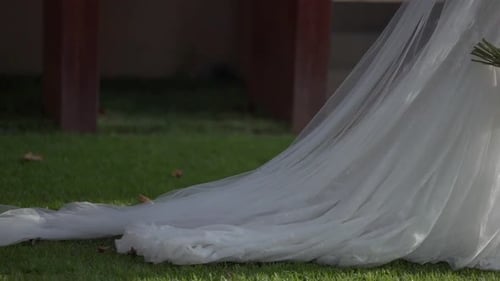 Wedding Dress Flowing on Grass in Natural Setting