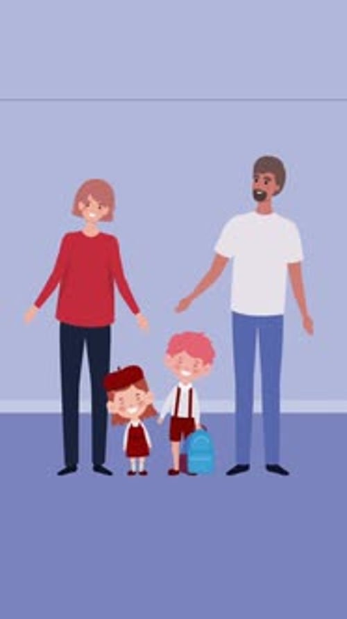 Familia feliz. Padre, madre, hijas e hijo Vertical