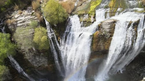 aerial flowing waterfall