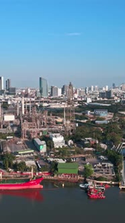 Industrial landscape of Bangkok showing waterways and city skyline