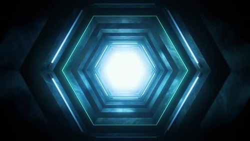 Hexagonal Neon & Stone Tunnel 01
