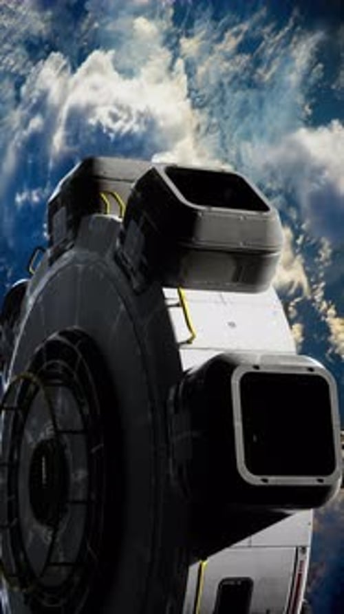 Unidentified Alien Spaceship Flying in Space Vertical