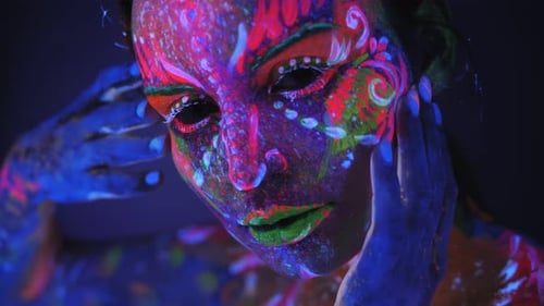 Closeup Portrait of Girl with a UV Pattern on Her Face