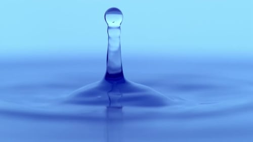 Macro Shot of Droplets Plunging into Blue Water