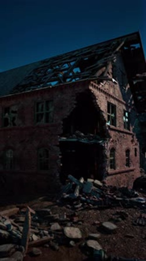 Dilapidated House Surrounded By Rubble