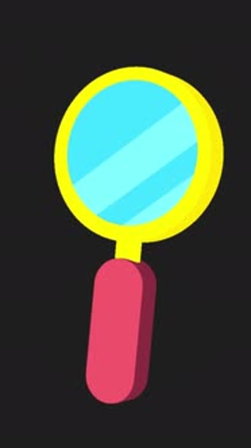 Animated Magnifying Glass with Floating Geometric Shapes