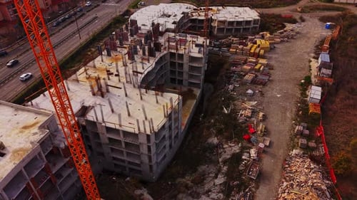 Urban construction site aerial view in Bulgaria during daylight