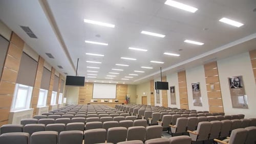 Seats Rows and Projection Equipment in Conference Hall
