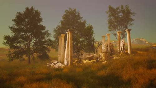 Ancient Roman Ruins with Broken Statues