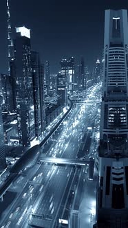 Breathtaking Nightscape Featuring Contemporary City Skyscrapers in Striking Monochrome