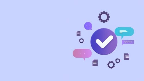 Animated 3D Checkmark Success Icon with Business Process Elements