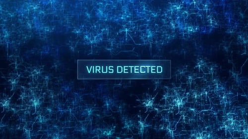 Conceito de vírus detectado sobre fundo de redes escuras de computadores