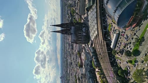 Vertical footage of the majestic Cologne Cathedral and surrounding area