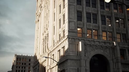 Edificios de piedra art déco en la ciudad de Chicago