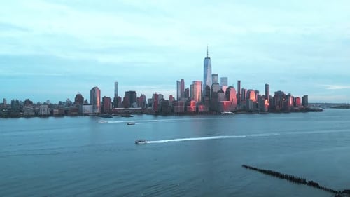 New York City Skyline From New Jersey Over the Hudson River with the Skyscrapers at Day Time