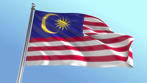 Realistic Waving Flag of Malaysia against Blue Sky