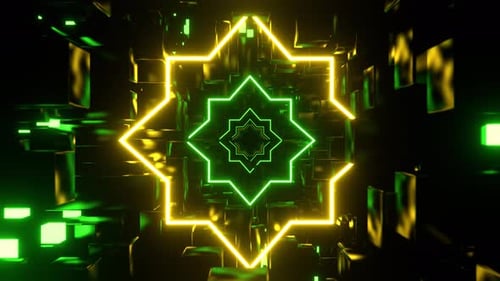 Yellow And Green Extraterrestrial Tunnel With Geometric Neon Background Vj Loop In 4K