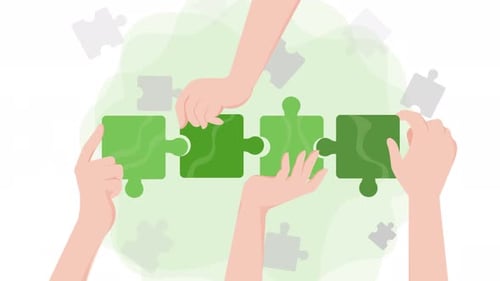 Hands putting jigsaw puzzles together, people working in teams, putting jigsaw puzzles together anim