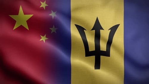 Flags of China and Barbados Waving Loop Background