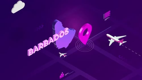 Isometric Travel Map Animation to Barbados with Planes and Pin