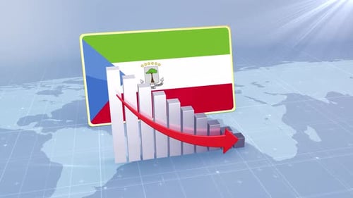 Equatorial Guinea Flag With Decrease Bar Chart Graph And Arrow Red