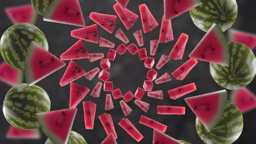 Fresh Watermelon Fruit Slices Abstract Spiral Rotation