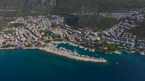 Aerial View Scenic Yacht Marina in Ka Town Antalya Region With Luxury Boats