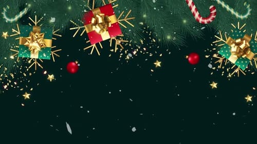 Festive Christmas Holiday Decoration Frame with Gifts and Falling Snow