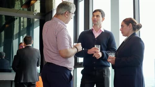 Group caucasian business team discussion at conference in office after break, collaboration teamwork