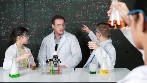 Students and teacher in a science laboratory