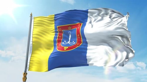 Realistic Flag with Emblem Waving in Blue Sky